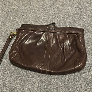 Coach Brown Leather Clutch Wristlet with Gold Hardware